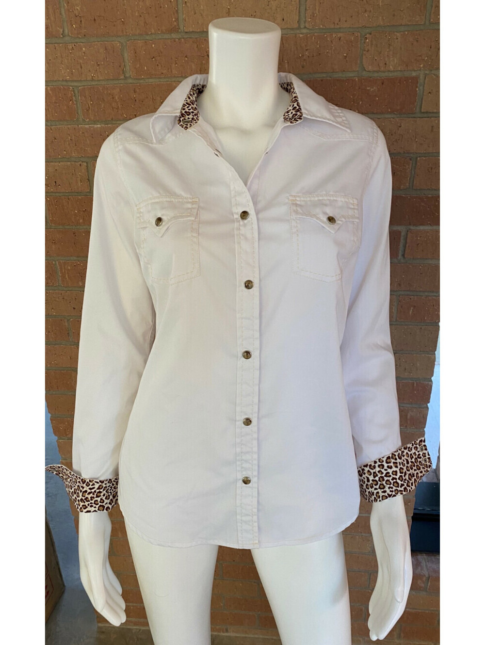 Womens COWGIRL JUSTICE SNAP FRONT WESTERN SHIRT Long Sleeves WHITE Medium